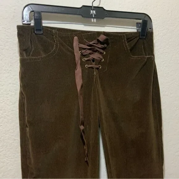 Dana Foley NYC corduroy brown pants lace Low Rise Wide Leg - Picture 3 of 9